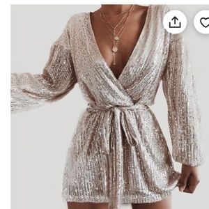 Silver Sequin Mini Dress
